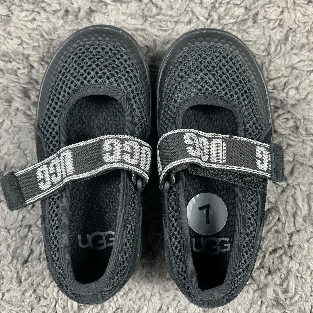 UGG Rennon Black Suede Mesh Girls Toddler Mary Jane Shoes Size 7